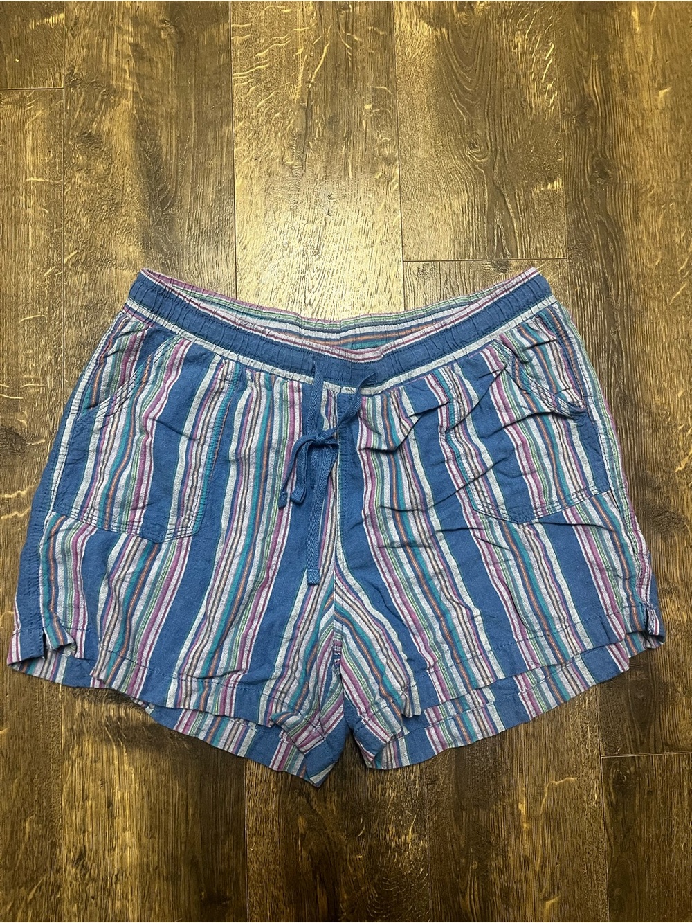 Cato Blue Striped High-Waist Drawstring Shorts